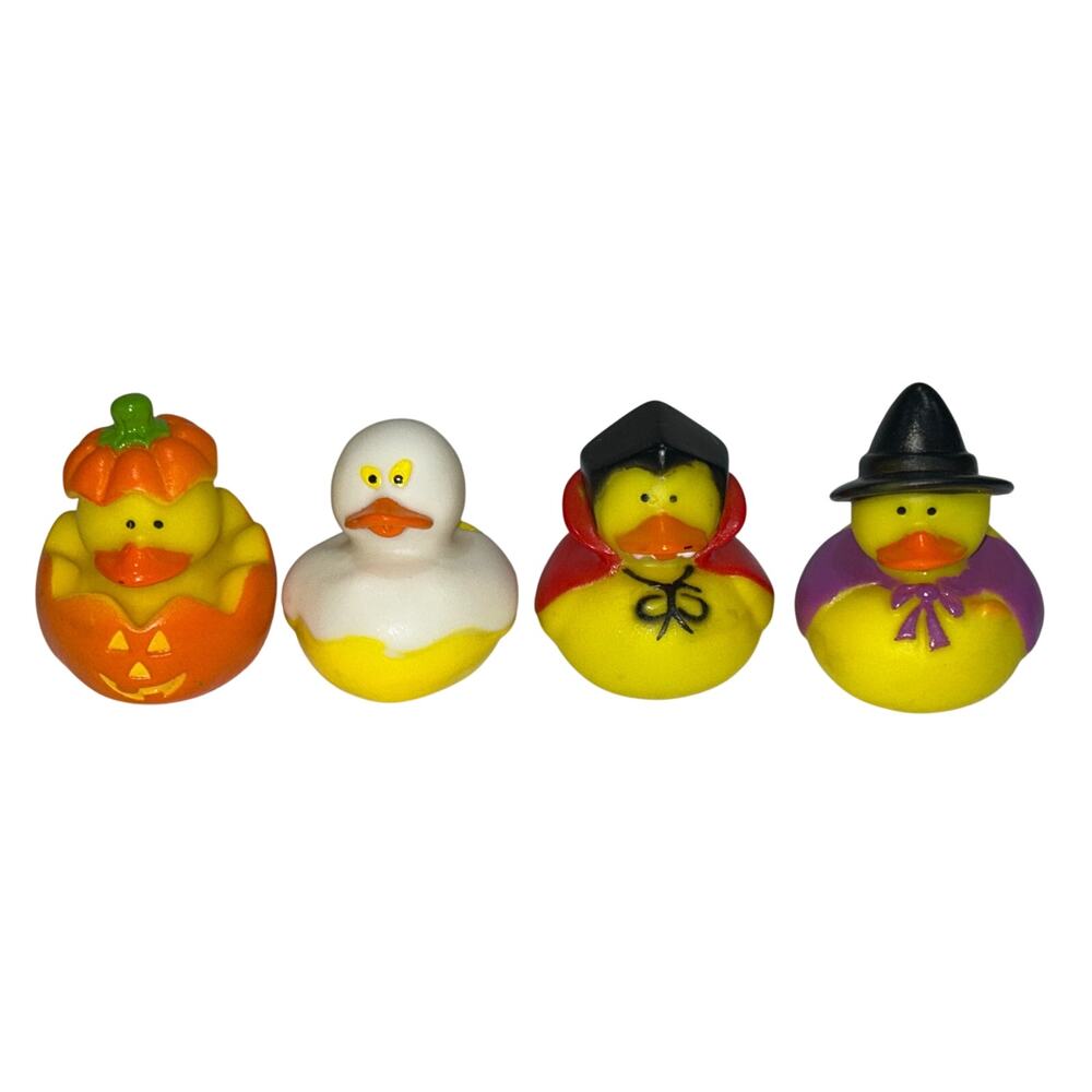 Set of 4 New Halloween Rubber Duckies Duck 2” Jeep Pumpkin Ghost Witch Vampire